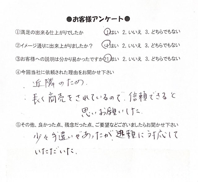 お風呂・洗面化粧台入替工事をご依頼いただいたお客様のアンケート